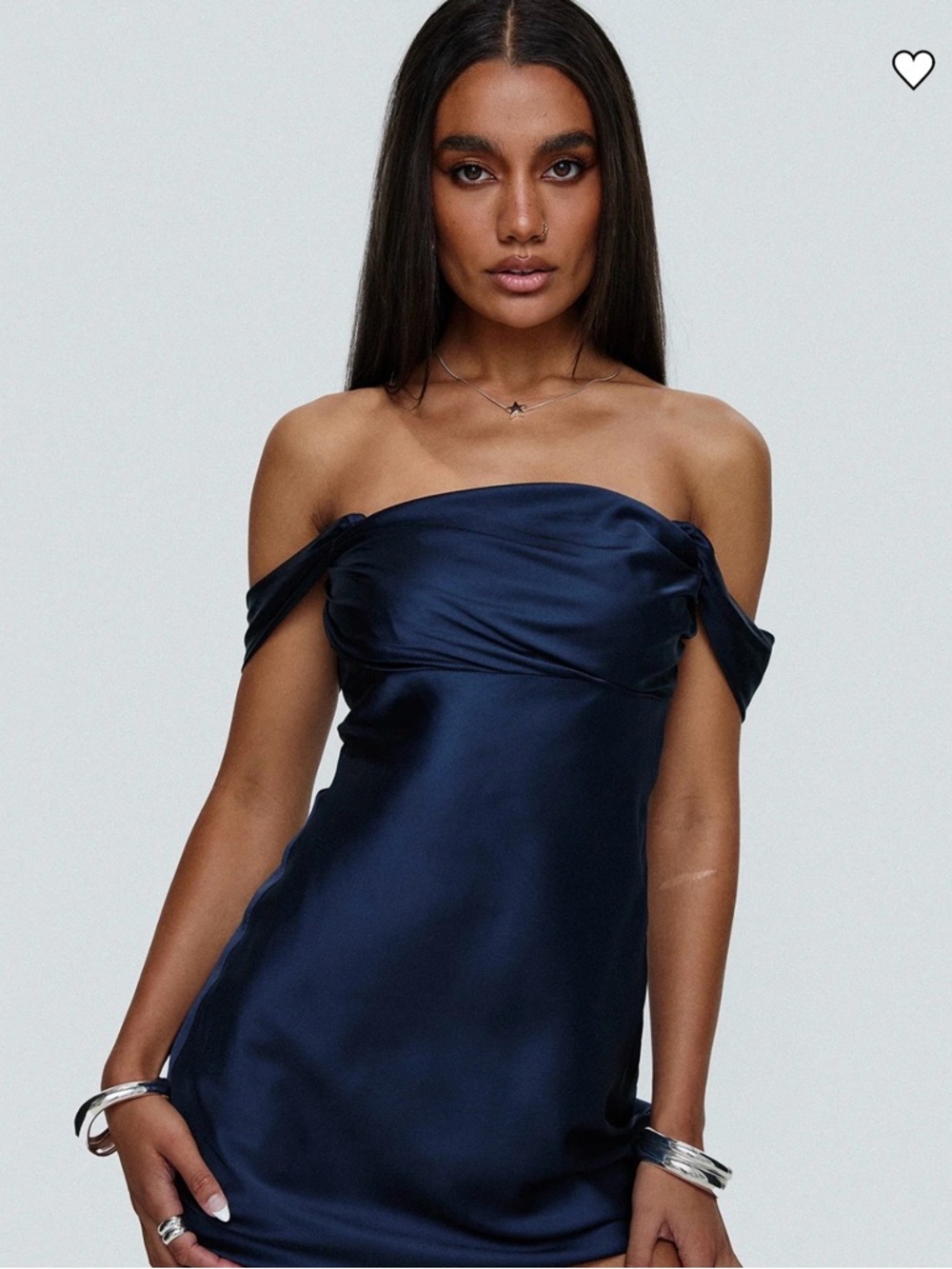 & Other Stories Satin Strapless Mini Dress in Navy